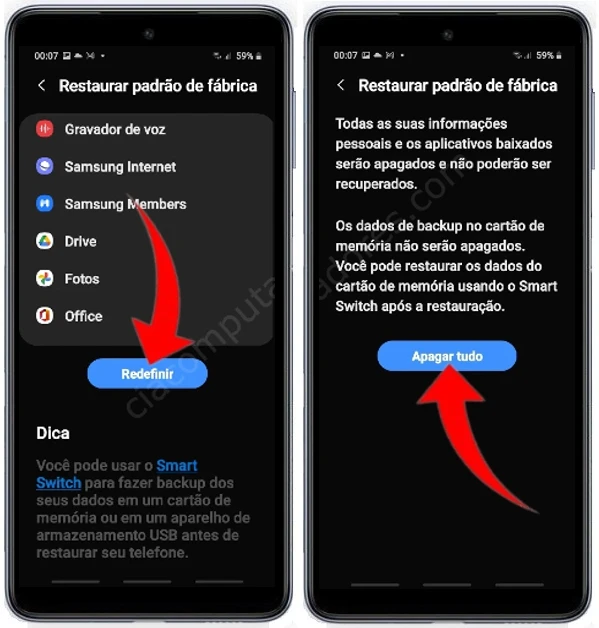 Como formatar o Samsung Galaxy M53 5G pelas configurações?