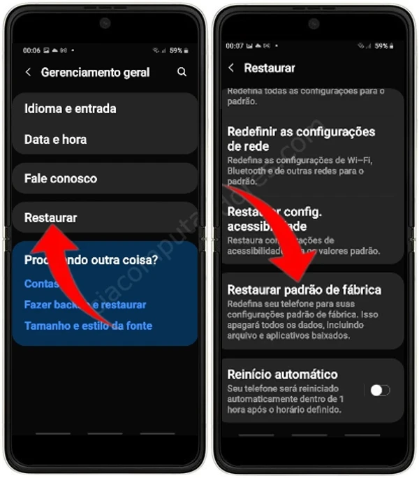 Como formatar o Samsung Galaxy Z Flip 3 5G através das configurações?