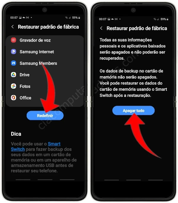 Como formatar o Samsung Galaxy Z Flip 3 5G através das configurações?