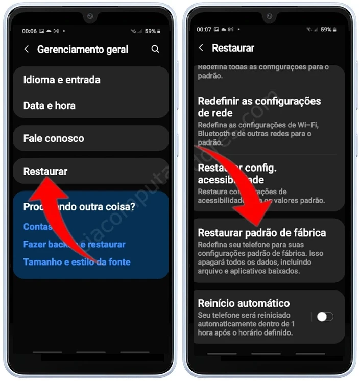 Como formatar o Samsung Galaxy A33 5G pelas configurações?