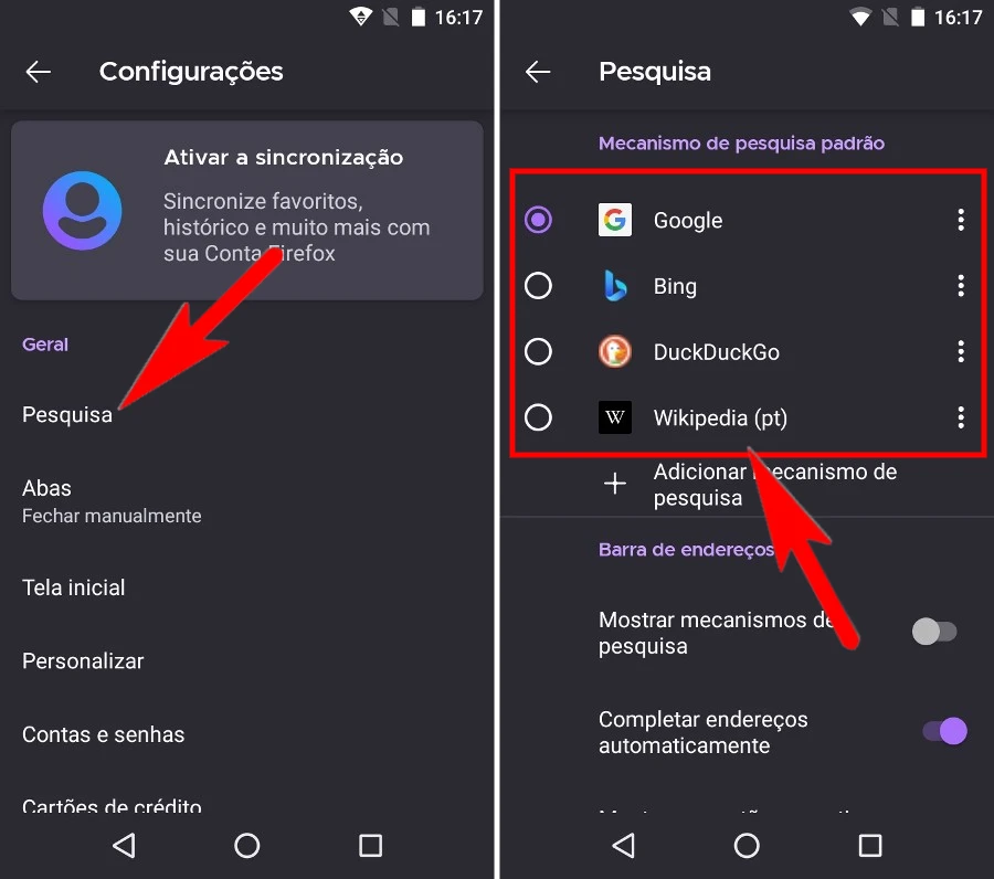 Como mudar o mecanismo de pesquisa do Mozilla Firefox?