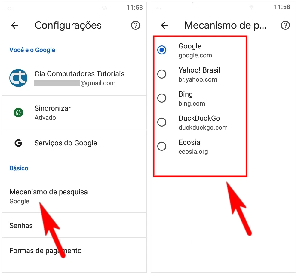 Como mudar o mecanismo de pesquisa do Google Chrome?