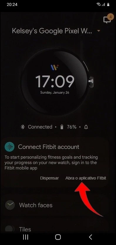 Como conectar o Google Pixel Watch com o app Fitbit?