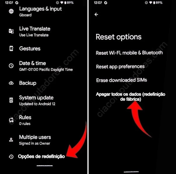 Como redefinir o Google Pixel 6?