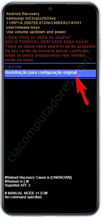 Como formatar o Samsung Galaxy M33 5G pelo modo de recuperação?