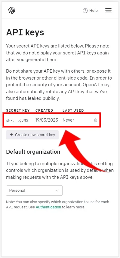 Criando uma chave API no site OpenAI