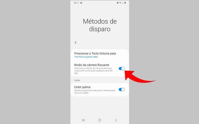 Como ativar o botão flutuante da câmera?