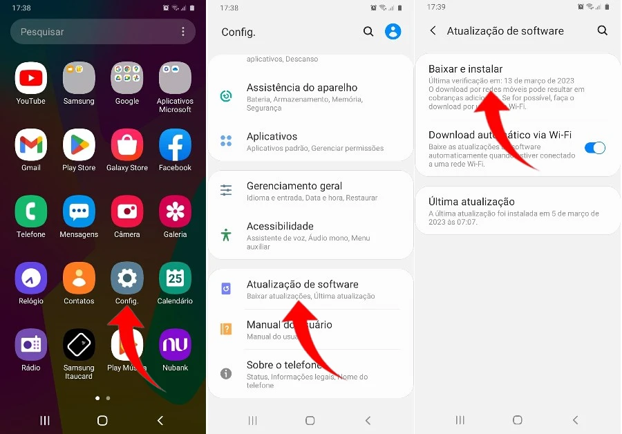 Verifique se há atualizações no celular Samsung Galaxy