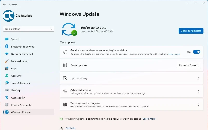 Instalação da Atualização do Windows 11 com Copilot através das Configurações (Windows Update)