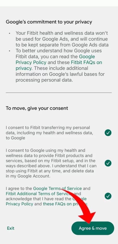 Passos para transferir sua conta Fitbit para uma conta Google existente