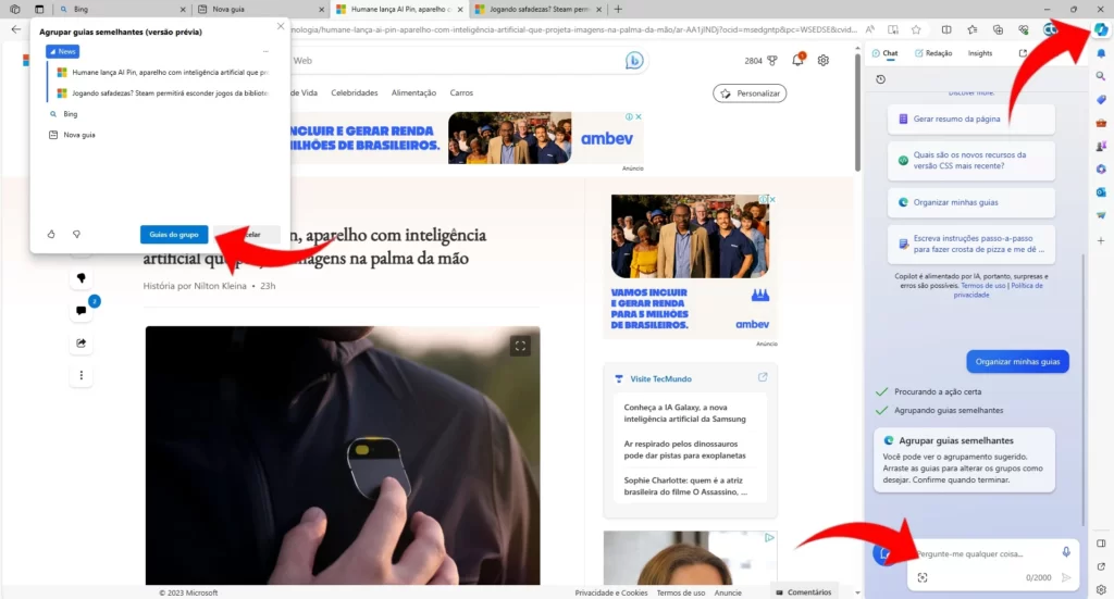 Como agrupar abas no Microsoft Edge usando o Copilot?