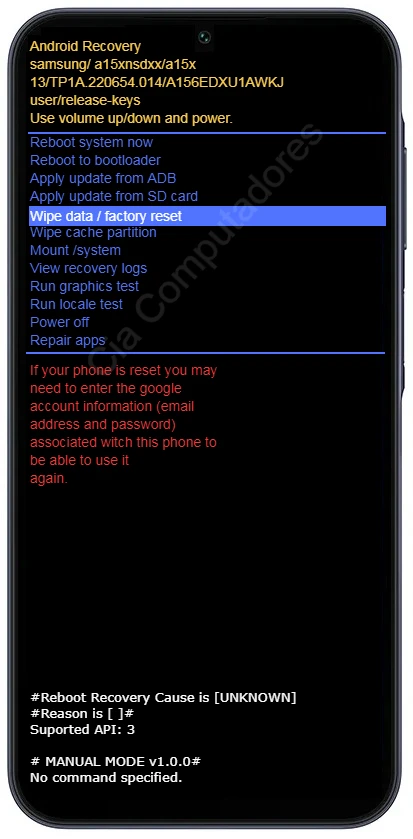 Como formatar o Samsung Galaxy A15 5G usando os botões?