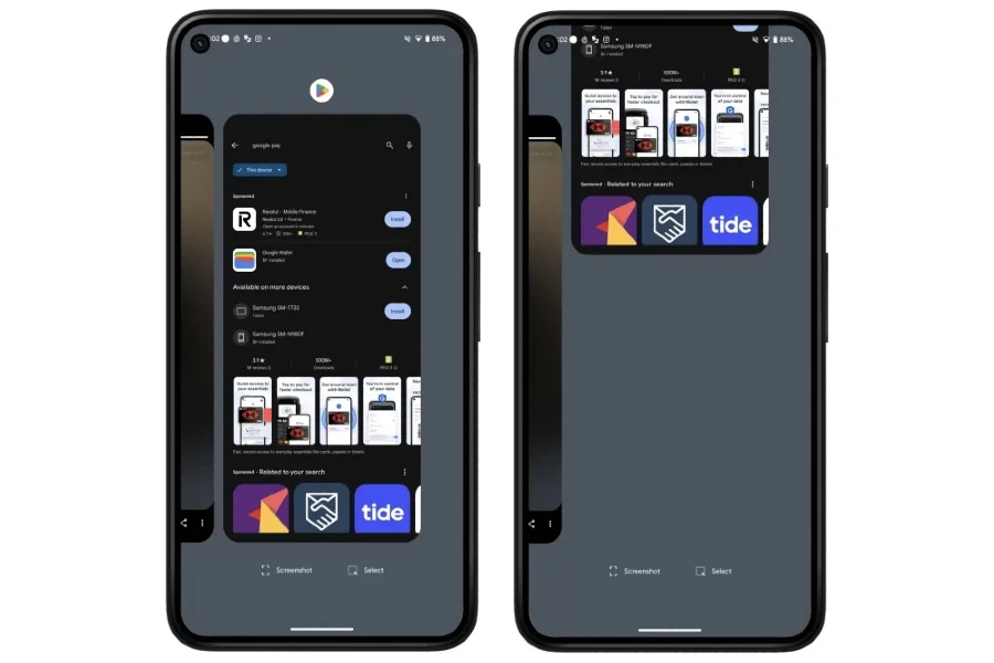 Deslizando o aplicativo na interface multitarefa