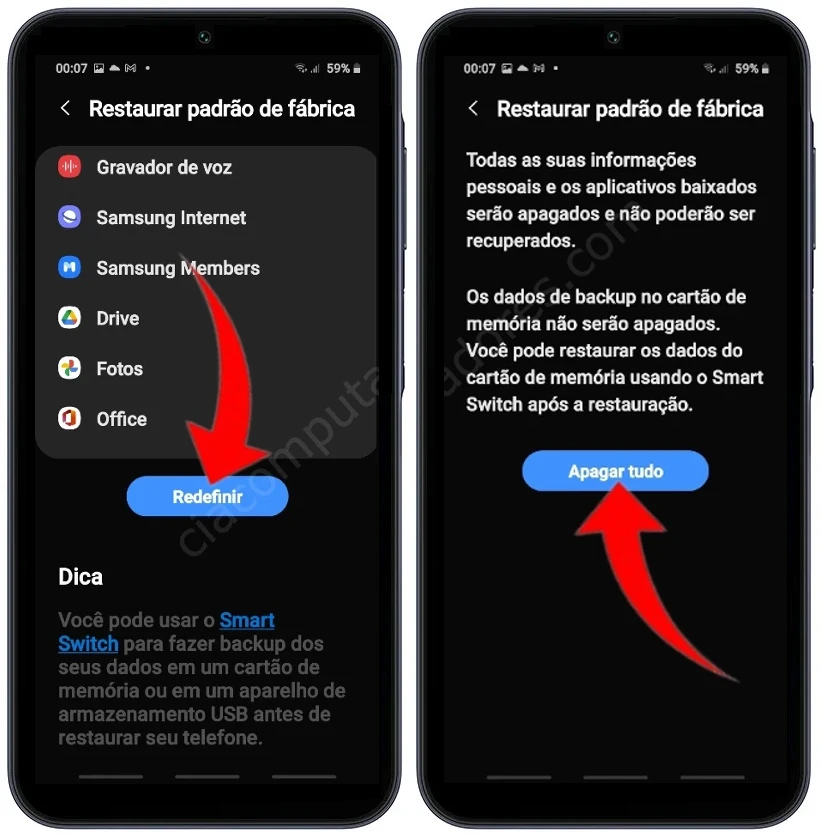 Como formatar o Samsung Galaxy A15 5G pelas configurações?