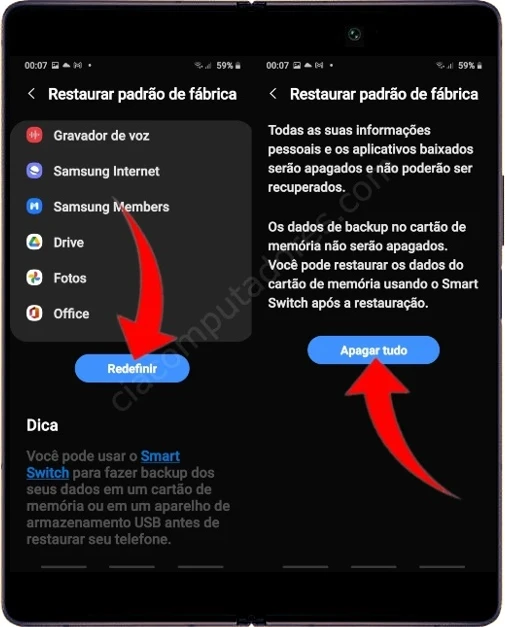 Como formatar Samsung Galaxy Fold 2 5G pelas configurações?