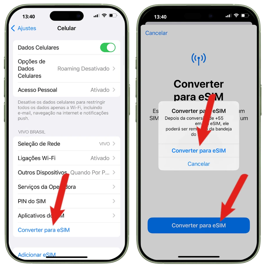 Convertendo o SIM físico em eSIM no iPhone 17