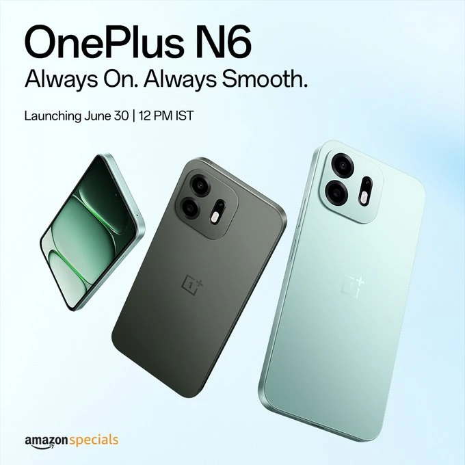 OnePlus N6 com câmera dupla traseira e cores em tons de verde e cinza-escuro.