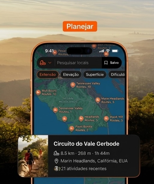Aplicativo Strava mostrando o recurso 'Planejar'.